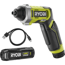 Ryobi Викрутка акумуляторна RSD4-120T 4В USB Lithium акб 1х2А·год 5Нм 200об·хв кейс для зберігання 10 насадок 0.37кг (5133006210)