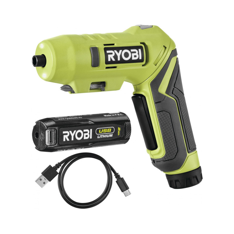 Ryobi Викрутка акумуляторна RSDP4-120G 4В USB Lithium акб 1х2А·год 5Нм поворотна ручка 0.21кг (5133005958)
