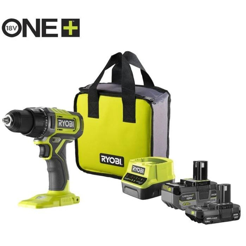 Шурупокрут-дриль акумуляторний Ryobi ONE+ RDD18-2C415S 18В 1х4А·год 1х1.5А·год ЗП 52Нм 450·1750об·хв 1.3кг сумка (5133005612)
