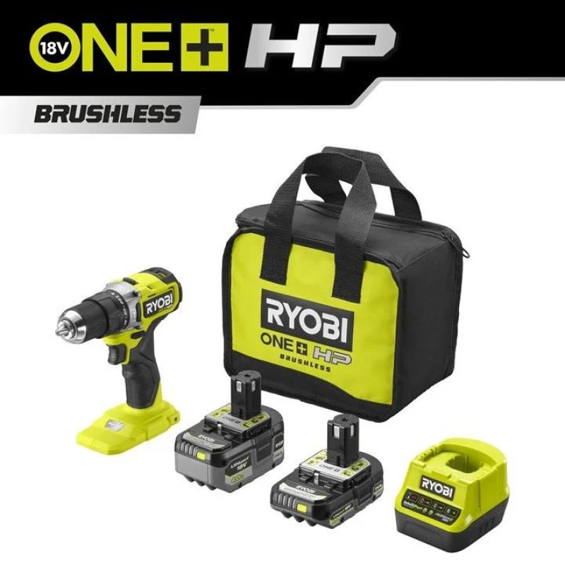 Ryobi Шурупокрут-дриль акумуляторний ONE+ HP RPD18C-242S 18В 1х2А·год 1х4А·год ЗП 54Нм 450·1700об·хв 1кг сумка (5133004983)