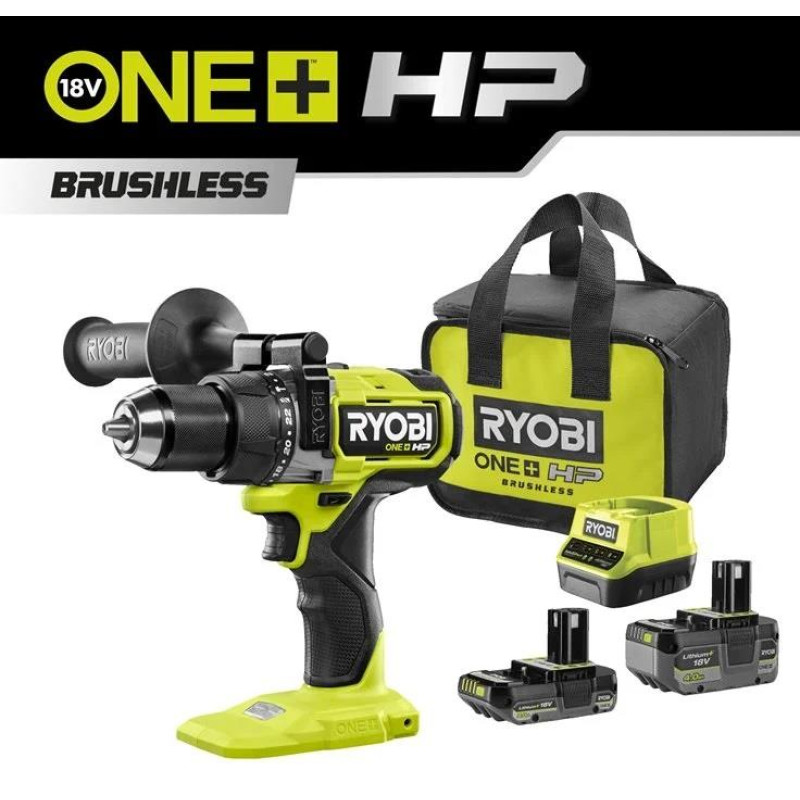 Шурупокрут-дриль ударний акумуляторний Ryobi ONE+ HP RPD18X-242S 18В 1х2А·год 1х4А·год ЗП 95Нм 500·2100об·хв 1.3кг сумка (5133005283)