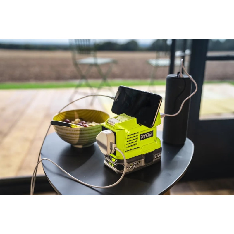 Ryobi Інвертор напруги акумуляторний ONE+ RY18BI150A-0, 220 Вольт, 150Вт/300Вт пікова, (без АКБ та ЗУ) (5133004895)