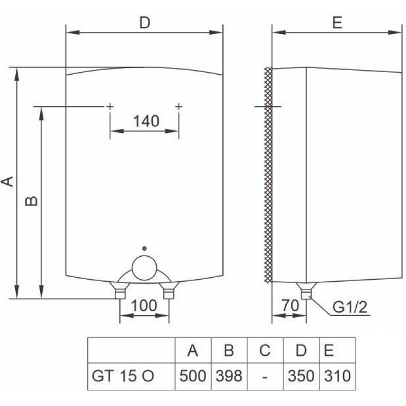 Tiki Водонагреватель (бойлер)  компакт GT, 15л, 2кВт над мойкой. белый, 700188 (GT15OMINI_)
