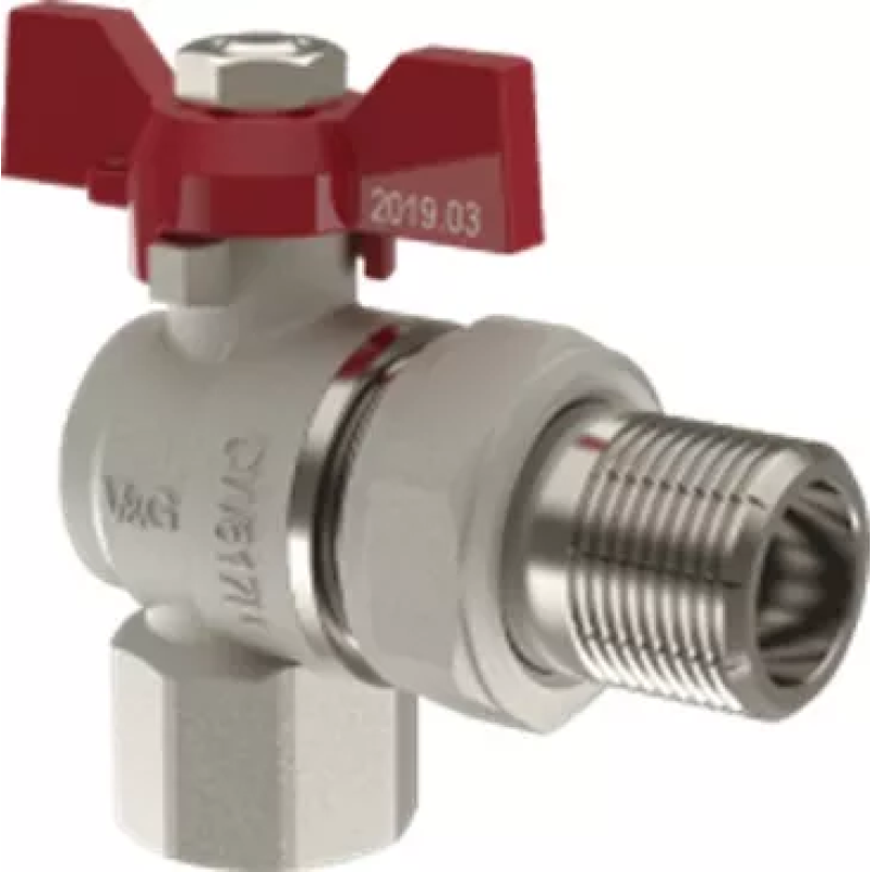 V&G Кран кульовий з американкою кутовий Optima  3/4"ВЗ (червоний метелик) {12}