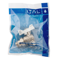 ITAL Кран кульовий 1/2" з американкою, "антипротікання", ручка - білий метелик, кутовий