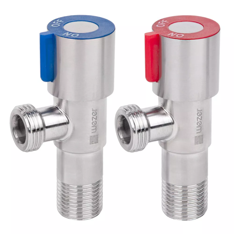 WEZER Кран приладовий SOL22А-18-TWIN, 1/2"х1/2" , нержавіюча сталь (пара), синій/червоний