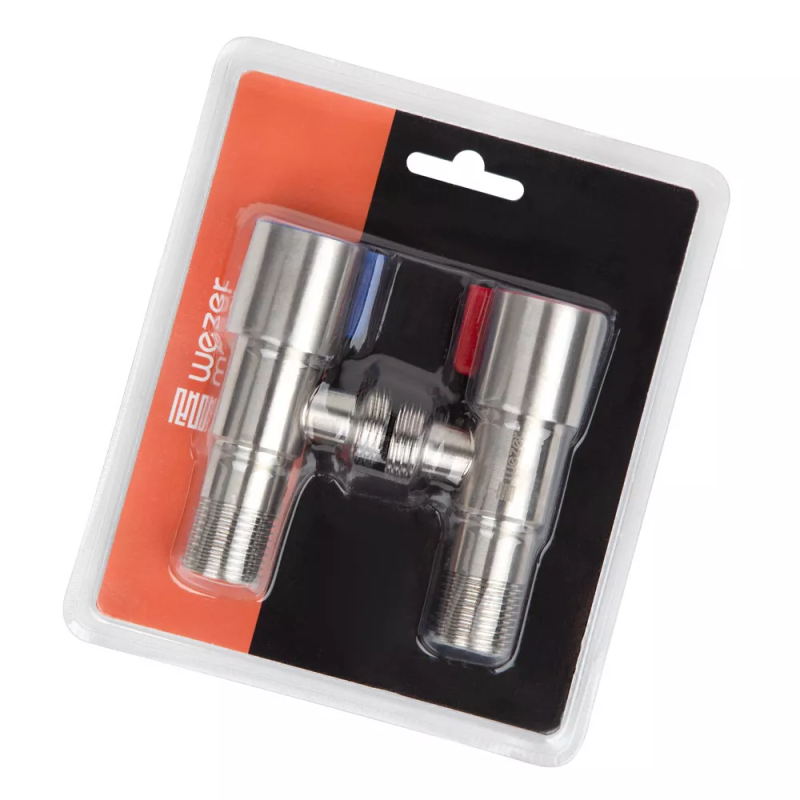 WEZER Кран приладовий SOL22А-18-TWIN, 1/2"х1/2" , нержавіюча сталь (пара), синій/червоний