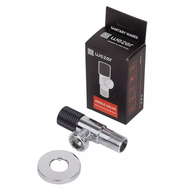 WEZER Кран приладовий SOL22B-17-BLACK, 1/2"х3/4", нержавіюча сталь/хром, чорний