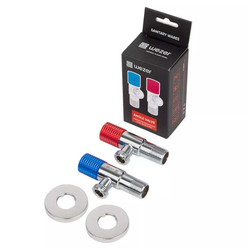WEZER Кран приладовий SOL22A-17-TWIN, 1/2"х1/2", нержавіюча сталь/хром (пара), синій/червоний