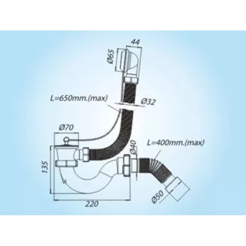 SOLOPLAST Сифон для ванни В0110, сітка - нержавіюча сталь