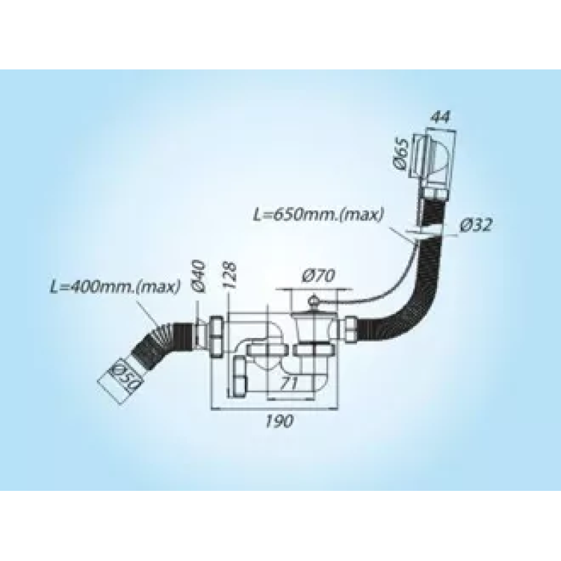 SOLOPLAST Сифон для ванни Р0110, сітка - нержавіюча сталь, пробка, ревізія