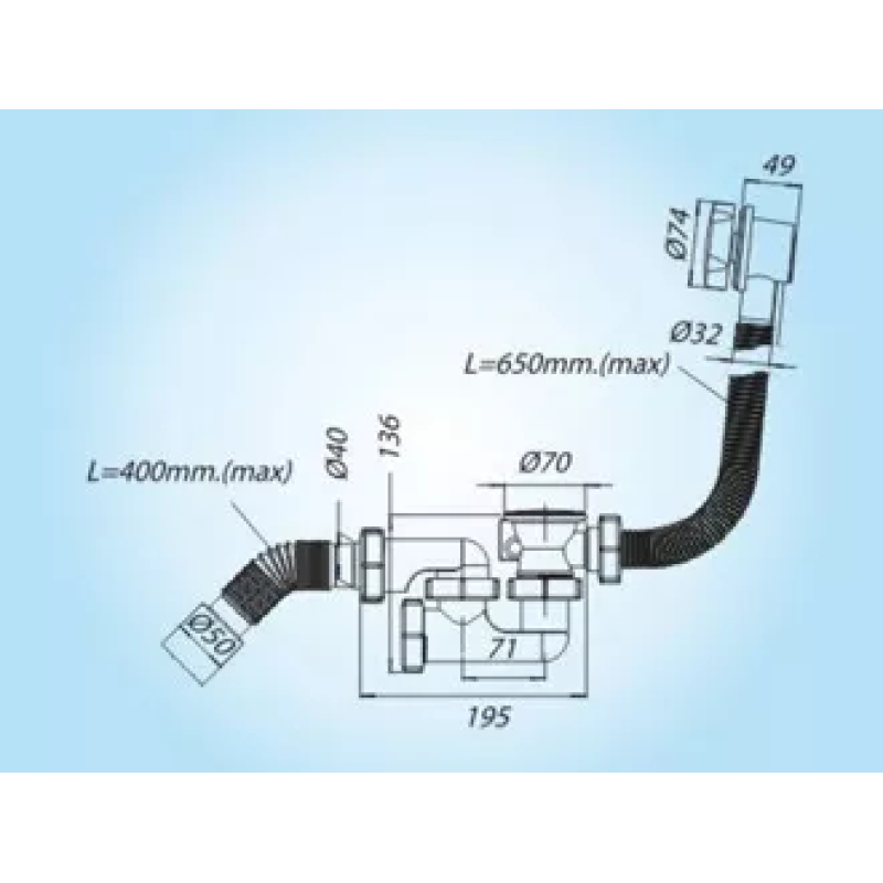 SOLOPLAST Сифон для ванни Р0210, сітка - нержавіюча сталь, пробка з дистанційним