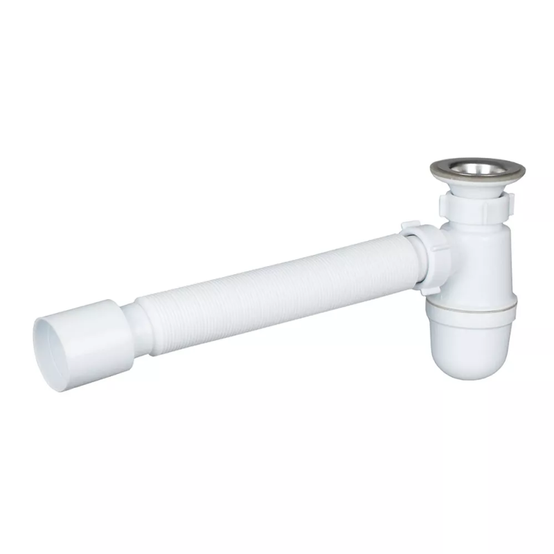 SOLOPLAST Сифон для умивальника Т-0116, сітка - нержавіюча сталь, гофра