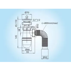 SOLOPLAST Сифон для умивальника Т-0215, сітка - нержавіюча сталь, гофра