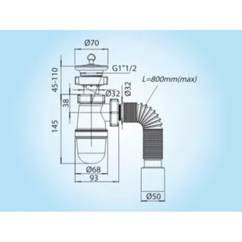 SOLOPLAST Сифон для умивальника Т-0215, сітка - нержавіюча сталь, гофра