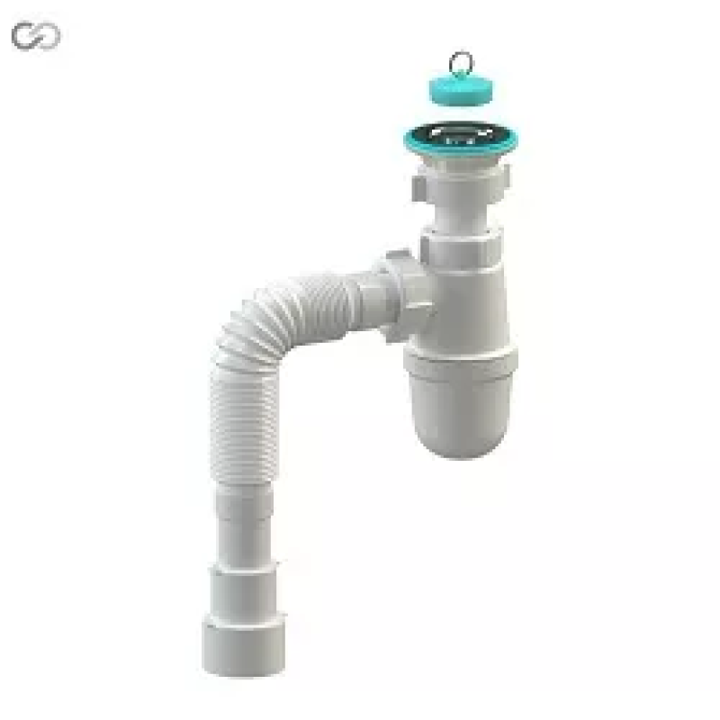 SOLOPLAST Сифон для умивальника Т-0215, сітка - нержавіюча сталь, гофра