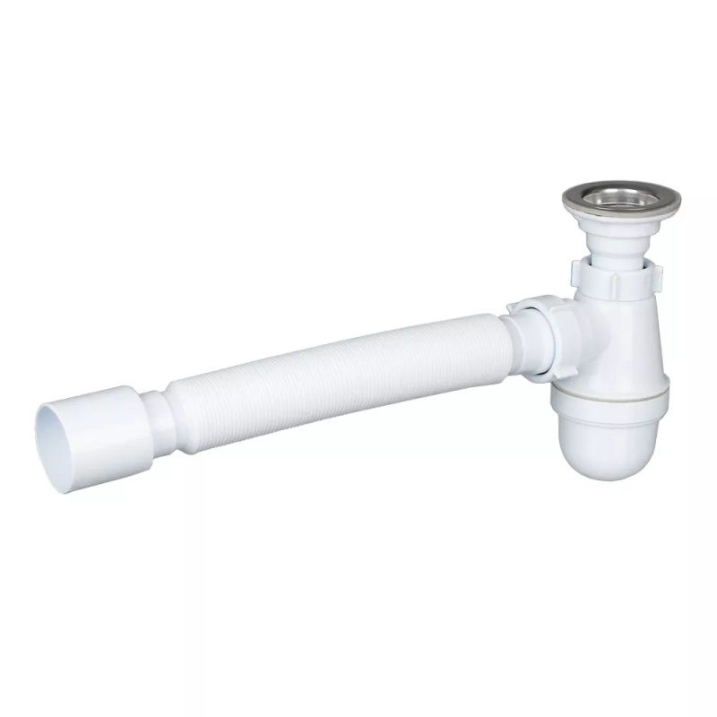 SOLOPLAST Сифон для умивальника У-0111, сітка - нержавіюча сталь, гофра