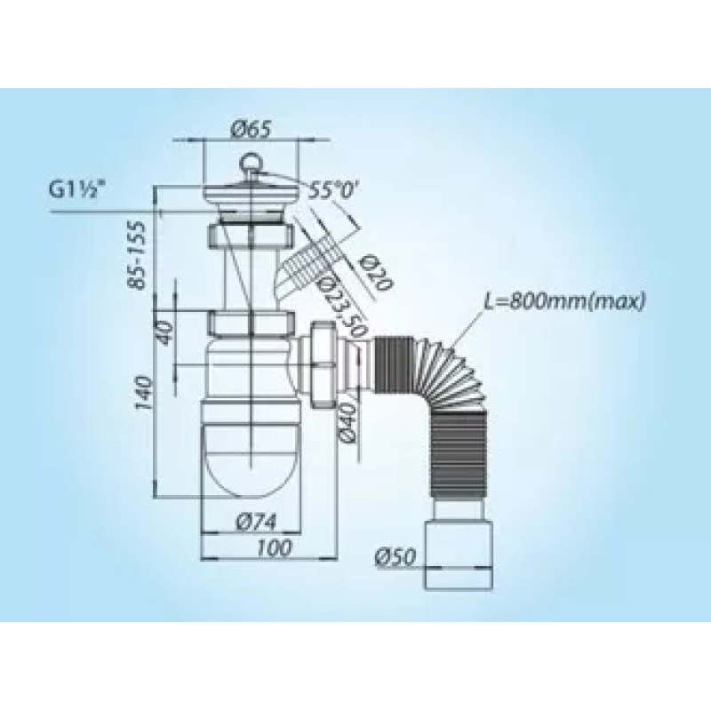 SOLOPLAST Сифон для кухонної мийки К-0110, відвід під пральну машину, корок