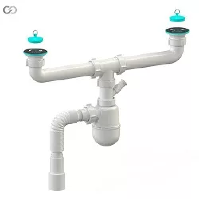 SOLOPLAST Сифон для кухонної мийки К-1410 на 2 чаші, відвід під пральну машину