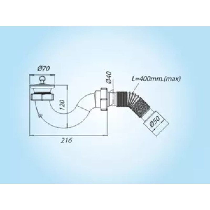 SOLOPLAST Сифон для душового піддону Д0110, Ø40/50 мм, сітка - нержавіюча сталь