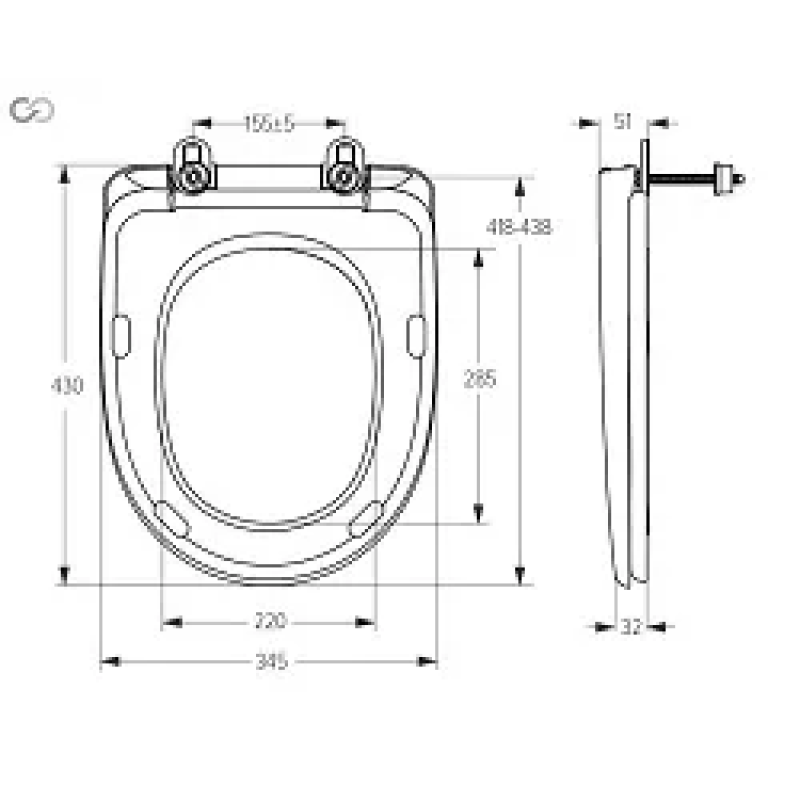 SOLOPLAST Сидіння для унітазу SP5-M, кріплення метал, 345х430 мм