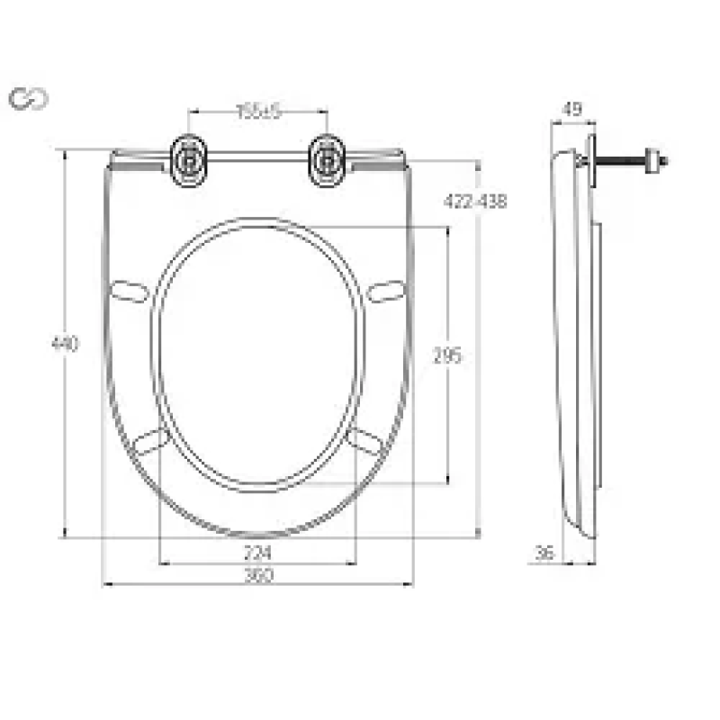SOLOPLAST Сидіння для унітазу SP2, кріплення пластик, 360х440 мм