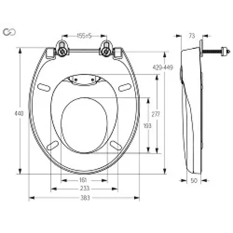SOLOPLAST Сидіння для унітазу SP7-D з мікроліфтом, кріплення пластик, 383х440 мм