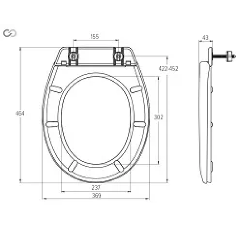 SOLOPLAST Сидіння для унітазу SP13 з планкою, кріплення пластик, 362х464 мм
