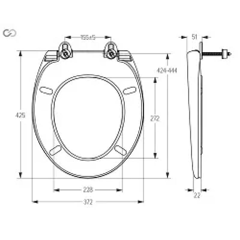 SOLOPLAST Сидіння для унітазу SP1-D з мікроліфтом, кріплення пластик, 372х425 мм