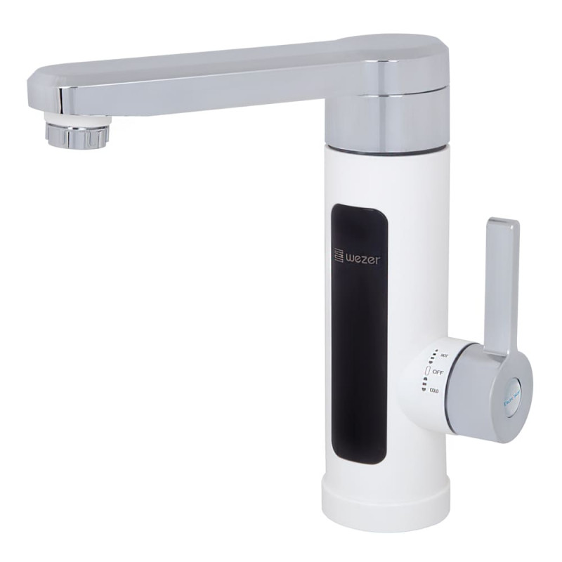 WEZER Проточний водонагрівач SDR-H11T для умивальника, поворотний вилив, датчик темп., 3,3 кВт, білий