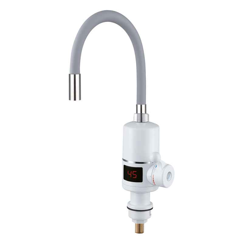 WEZER Проточний водонагрівач SDR-G05T для кухні, гнучкий вилив, датчик темп., 3,0 кВт, білий