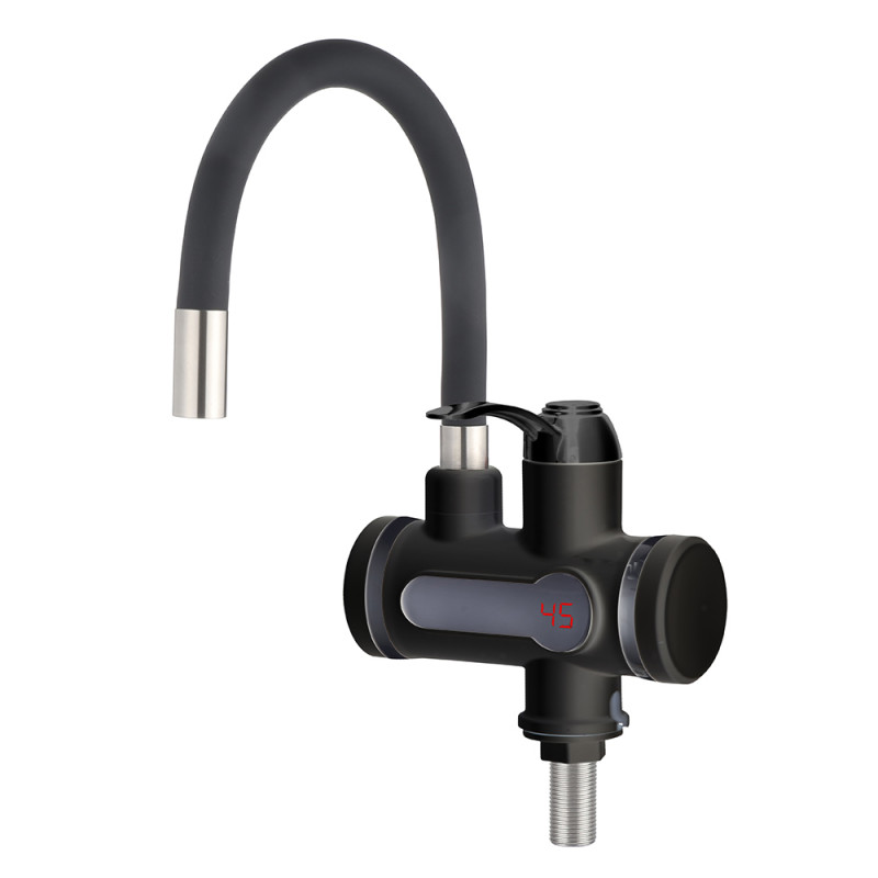 WEZER Проточний водонагрівач SDR-G15T-Black для кухні, гнучкий вилив, датчик темп., 3,0 кВт, чорний