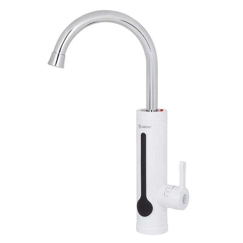 WEZER Проточний водонагрівач SDR-A8TR для кухні, поворотний вилив, термозапобіжн., датчик темп., 3,3 кВт, білий