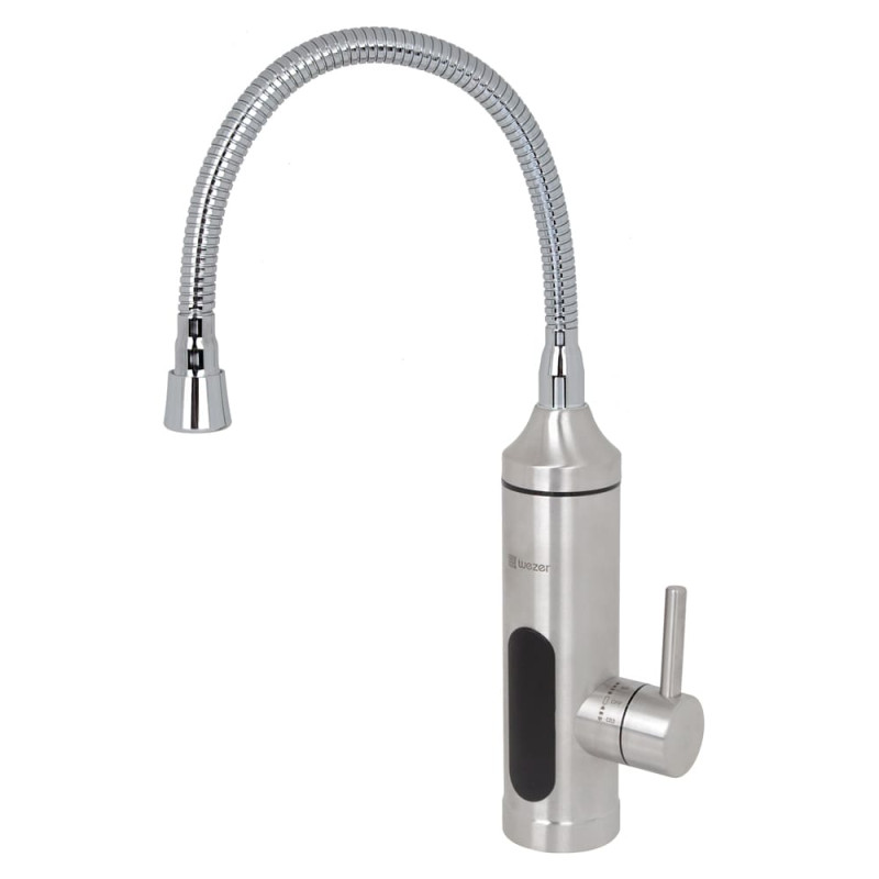 WEZER Проточний водонагрівач SDS-F06T для кухні, рефлект.вилив, нержавіюча сталь, датчик темп., 3 кВт, хром