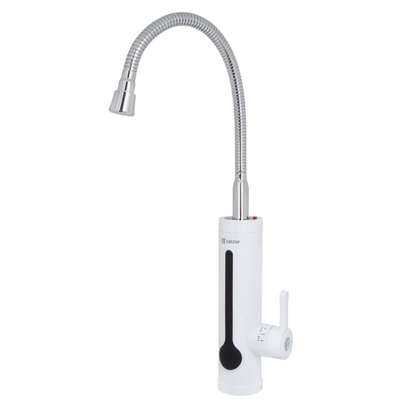 WEZER Проточний водонагрівач SDR-F8TR для кухні, рефлект. вилив, термозапобіжн., датчик темп., 3,3 кВт, білий