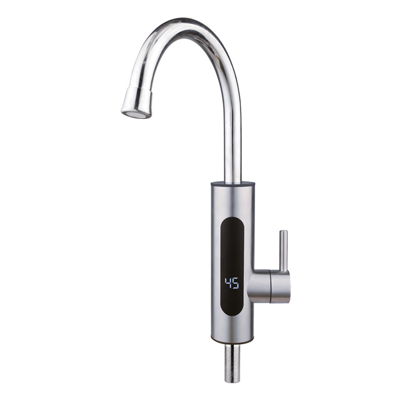 WEZER Проточний водонагрівач SDS-A14T для кухні, поворотний вилив, нержавіюча сталь, датчик темп., 3,3 кВт, хром