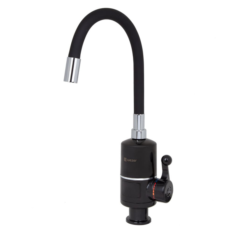 WEZER Проточний водонагрівач SDR-G05T-Black для кухні, гнучкий вилив, датчик темп., 3,0 кВт, чорний