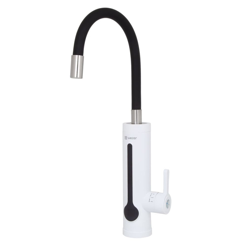 WEZER Проточний водонагрівач SDR-G8TR для кухні, гнучкий вилив, термозапобіжн., датчик темп., 3,3 кВт, білий