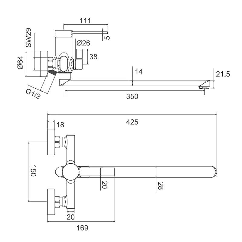 Frap Змішувач для ванни F2267, хром