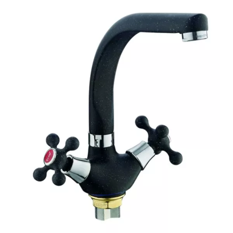 Frap F5408-7 Змішувач для кухні двовент. високий гусак гайка (чорний) {10}
