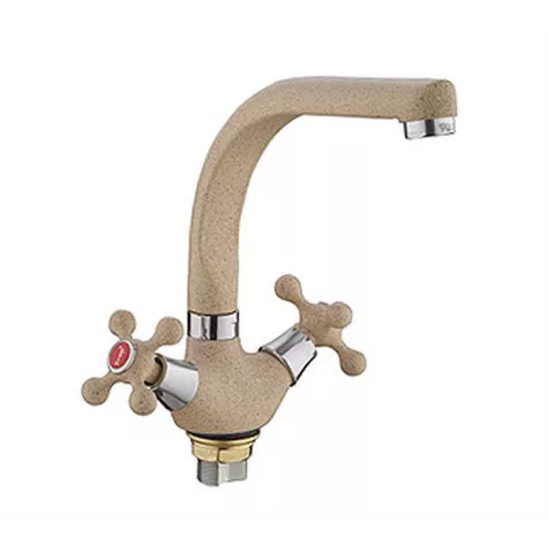 Frap F5408-21 Змішувач для кухні двовент. високий гусак гайка (беж.) {10}