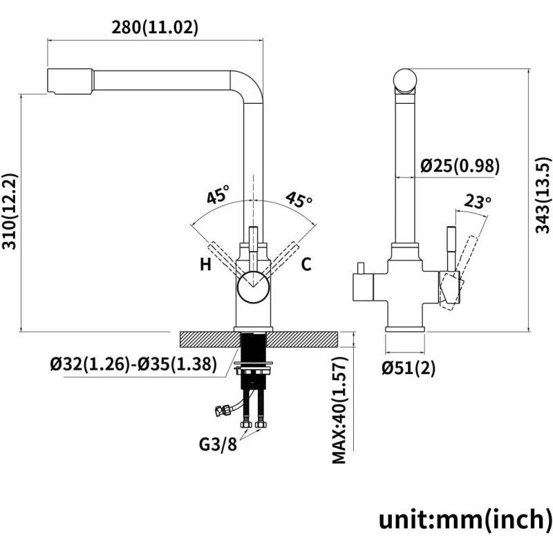 WEZER Змішувач для кухні під фільтр EKO4C-01-GUNGREY