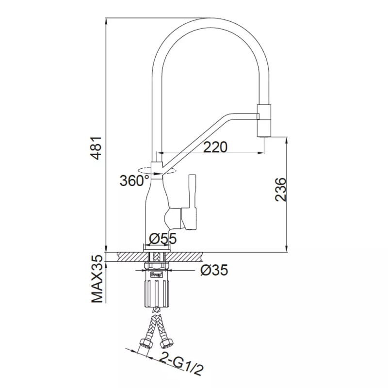 Frap Змішувач для кухні F4497-6, гнучкий вилив, чорний