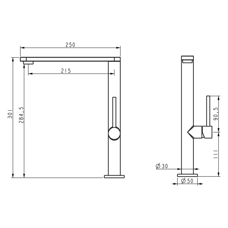 WEZER Змішувач для умивальника EKO4G-01 високий, нержавіюча сталь, збройова сталь