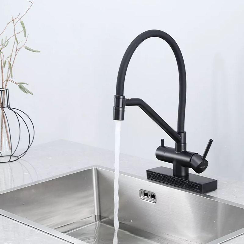 GAPPO Змішувач для кухні з водоспадом G4098-6, гнучкий вилив, чорний