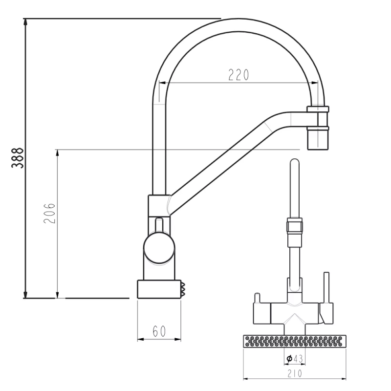 GAPPO Змішувач для кухні з водоспадом G4098-6, гнучкий вилив, чорний
