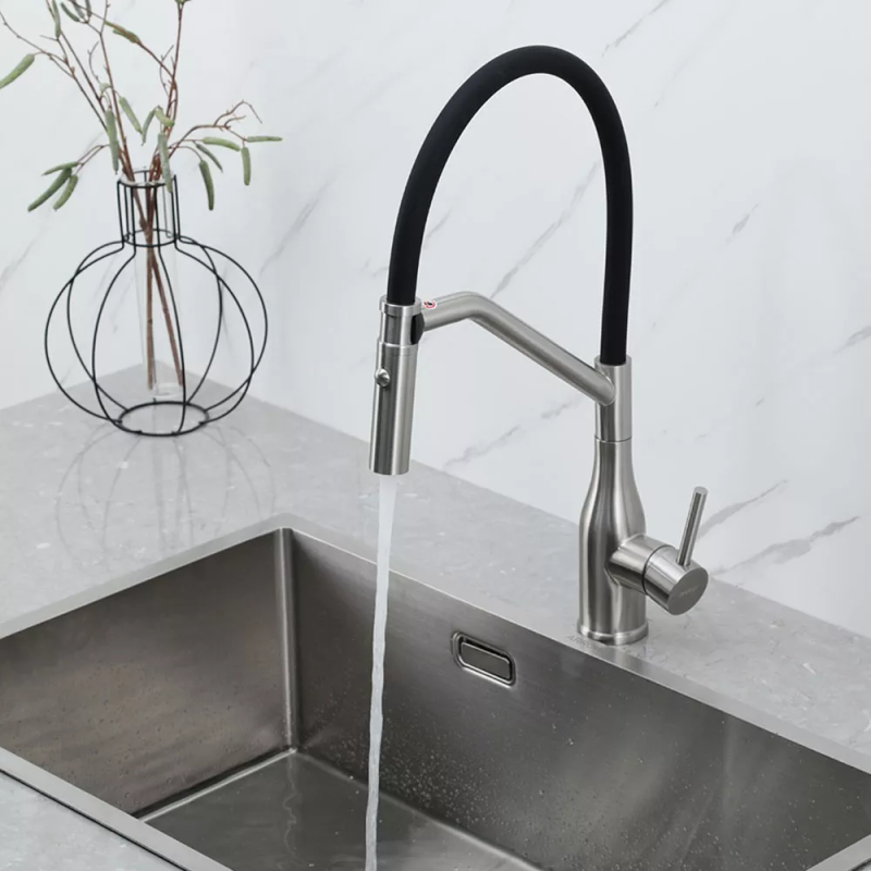 GAPPO Змішувач для кухні G4098-15 з гнучким виливом, нерж. сталь, сатин