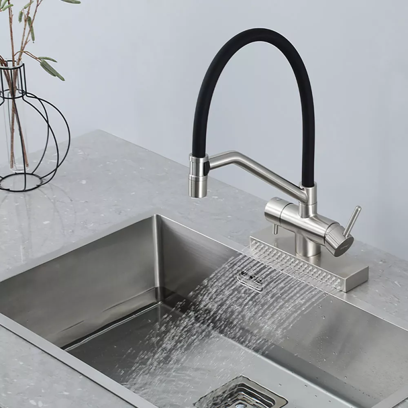 GAPPO Змішувач для кухні з водоспадом G4098-5, гнучкий вилив, сатин