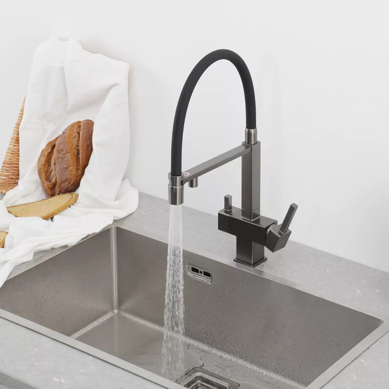 GAPPO Змішувач для кухні під осмос G4395-59 з гнучким виливом, збройова сталь