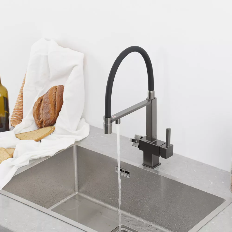 GAPPO Змішувач для кухні під осмос G4395-59 з гнучким виливом, збройова сталь